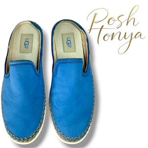 UGG Caleel Suede Slip On Mule Sneakers Espadrille Blue Size 6.5 Coastal Chic